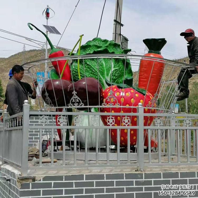 幾何果籃雕塑 庭院仿真雕塑 彩繪擺件