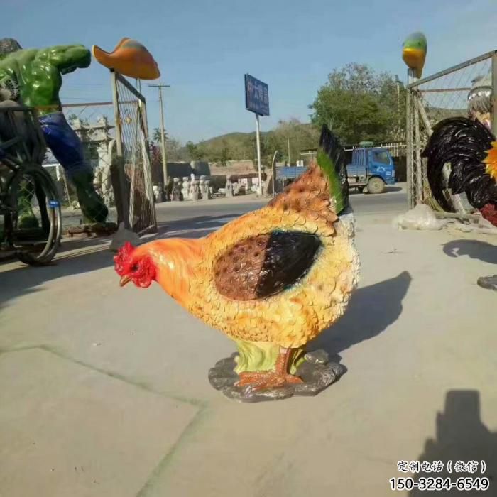 店門口玻璃鋼公雞雕塑廠家 創意家禽雕塑 仿真擺件