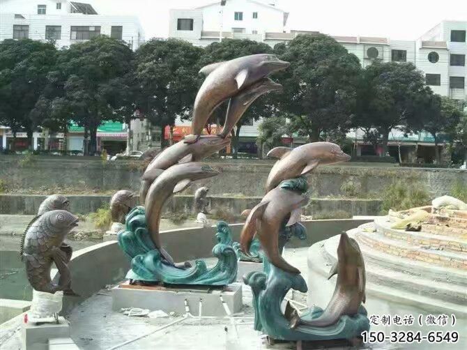 古銅色海豚銅雕塑廠家 大型城市雕塑 商業街擺件