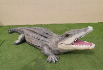 彩繪玻璃鋼鱷魚雕塑 仿真動物雕塑 步行街擺件