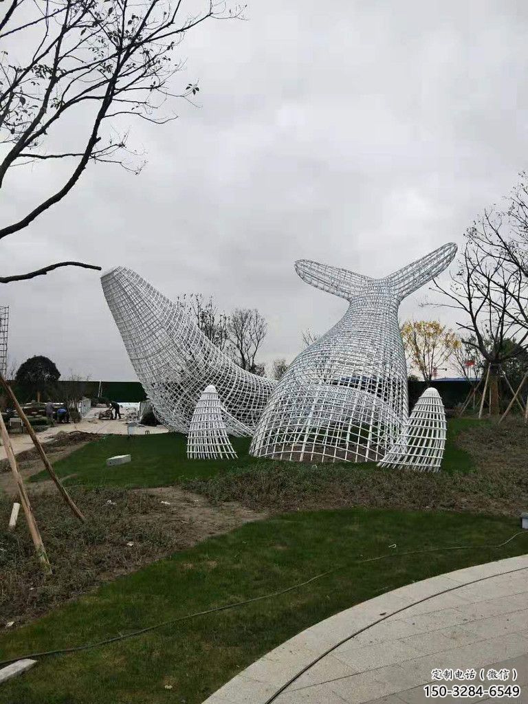 鏤空鯨魚雕塑，不銹鋼鯨魚雕塑，公園景觀小品 (4)