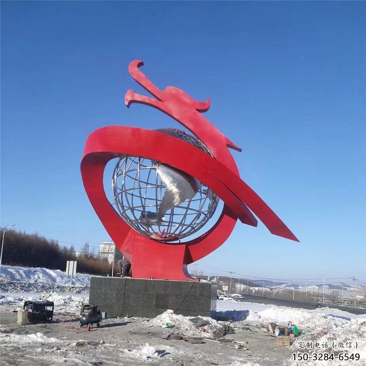 不銹鋼龍形雕塑，大型動物景觀，烤漆工藝制作 (3)