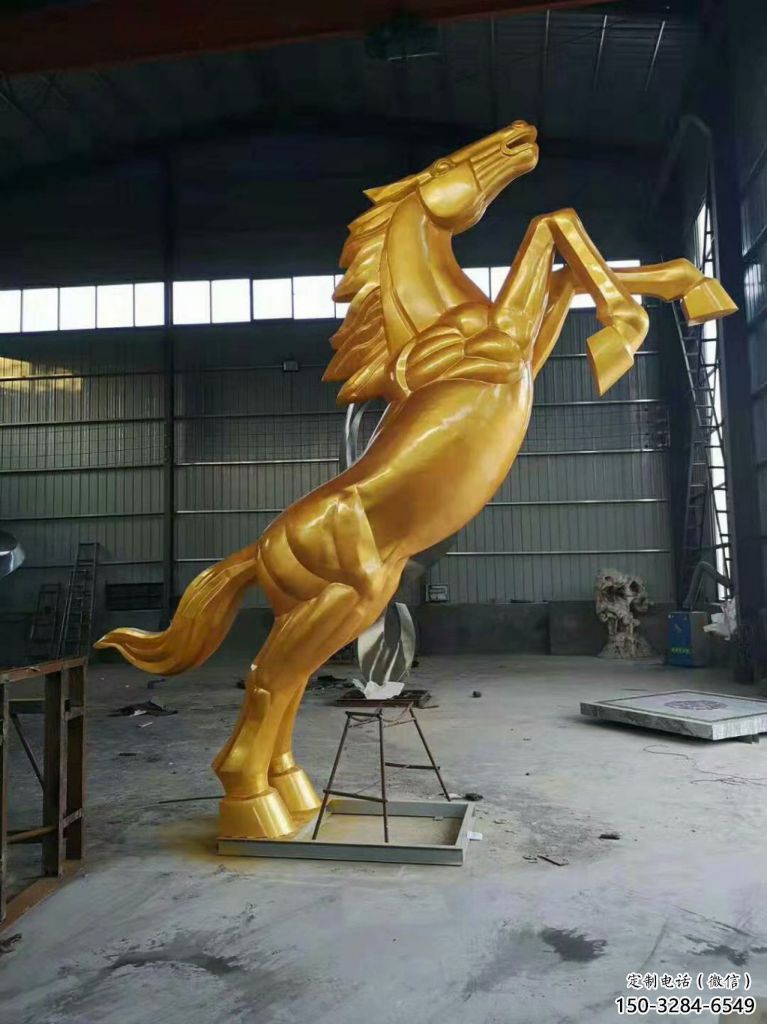 烤漆仿真奔馬雕塑，城市街頭擺件，不銹鋼動物小品