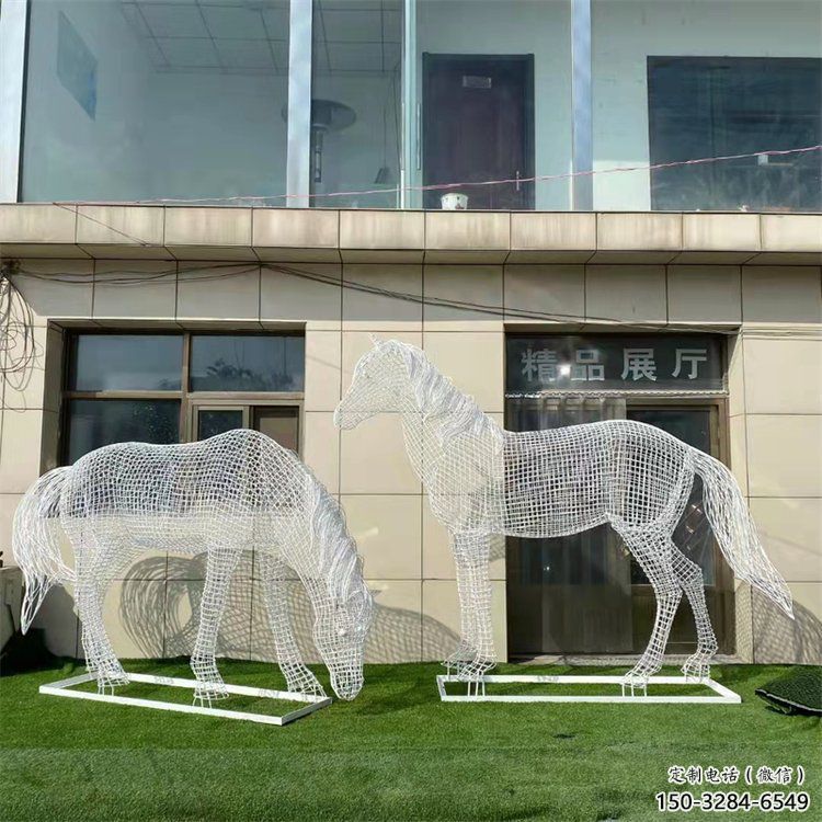 鏤空不銹鋼奔馬雕塑，城市動物擺件，大型廣場小品