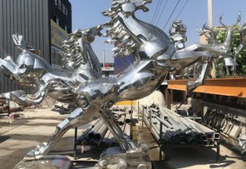 抽象不銹鋼奔馬雕塑，城市動物擺件，廣場雕塑