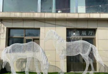 鏤空不銹鋼奔馬雕塑，城市動物擺件，大型廣場小品