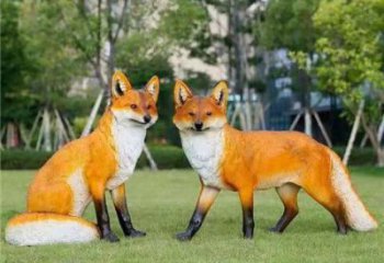 彩繪狐貍雕塑 仿真動物雕塑 步行街?jǐn)[件