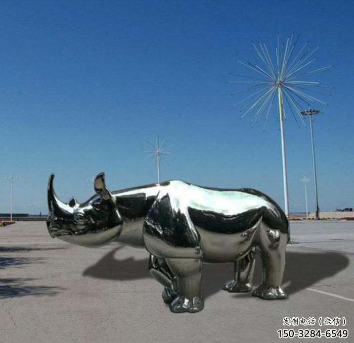 公園犀牛雕塑，噴砂發(fā)光雕塑，鑄銅工藝