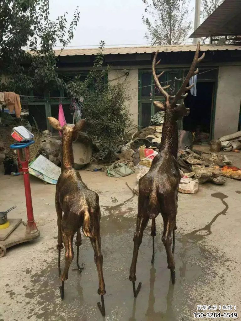 庭院馴鹿雕塑，鍍金歐式雕塑，網格形式