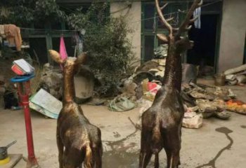 庭院馴鹿雕塑，鍍金歐式雕塑，網格形式