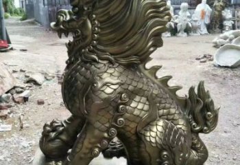 街道麒麟雕塑，鑄銅農耕雕塑，古銅效果