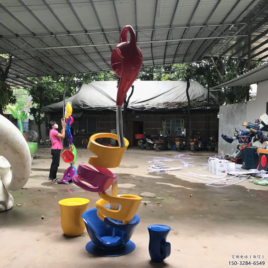 戶外茶壺雕塑，鍍金歐式雕塑，鍍金工藝