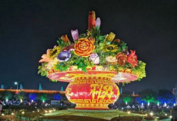 街道花籃雕塑，鍛造景觀雕塑，古銅效果
