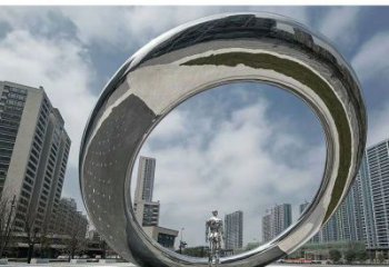 園林圓環(huán)雕塑，噴漆景觀(guān)雕塑，網(wǎng)格形式