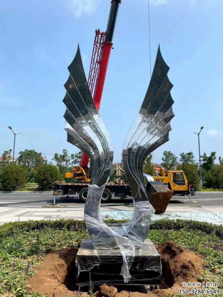 園林翅膀雕塑，噴漆景觀雕塑，網格形式