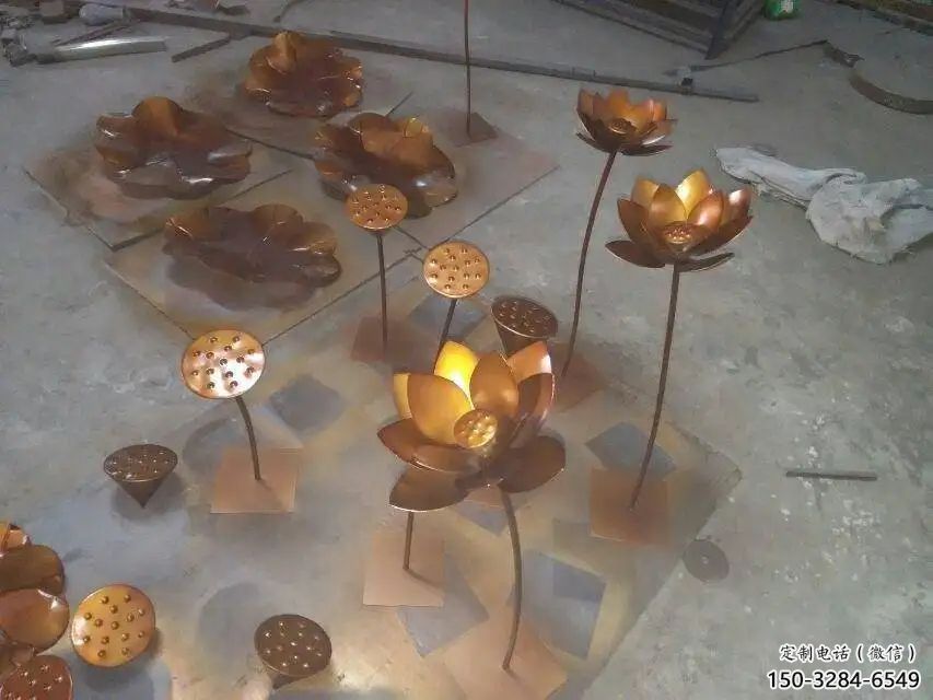 街道荷葉雕塑 現代景觀花卉雕塑 彩繪植物雕塑