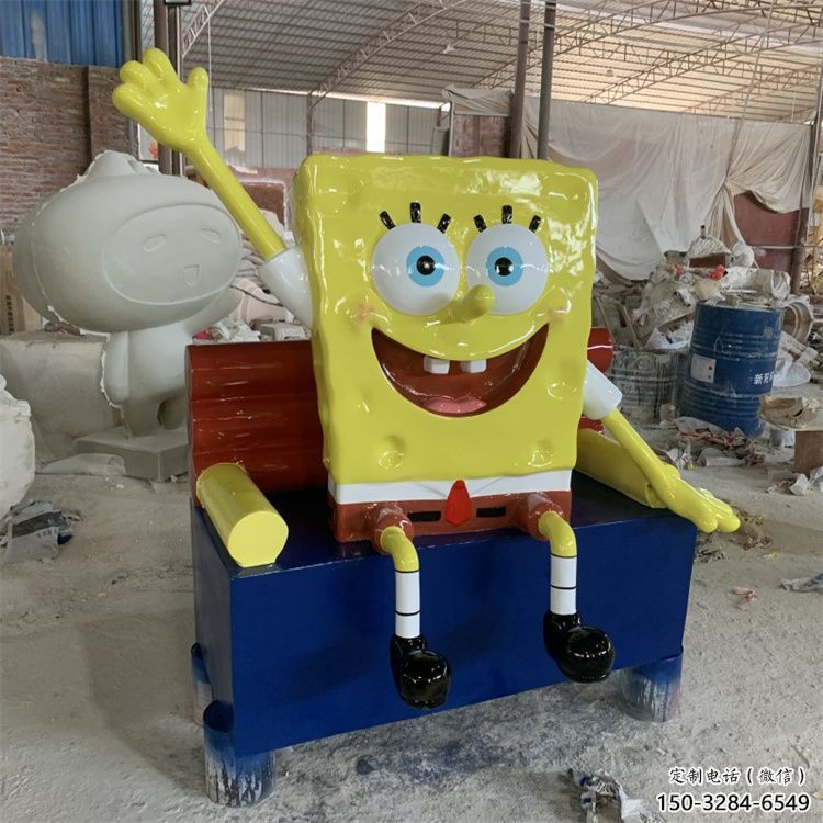 海綿寶寶雕塑 拉絲卡通雕塑 步行街動漫雕塑