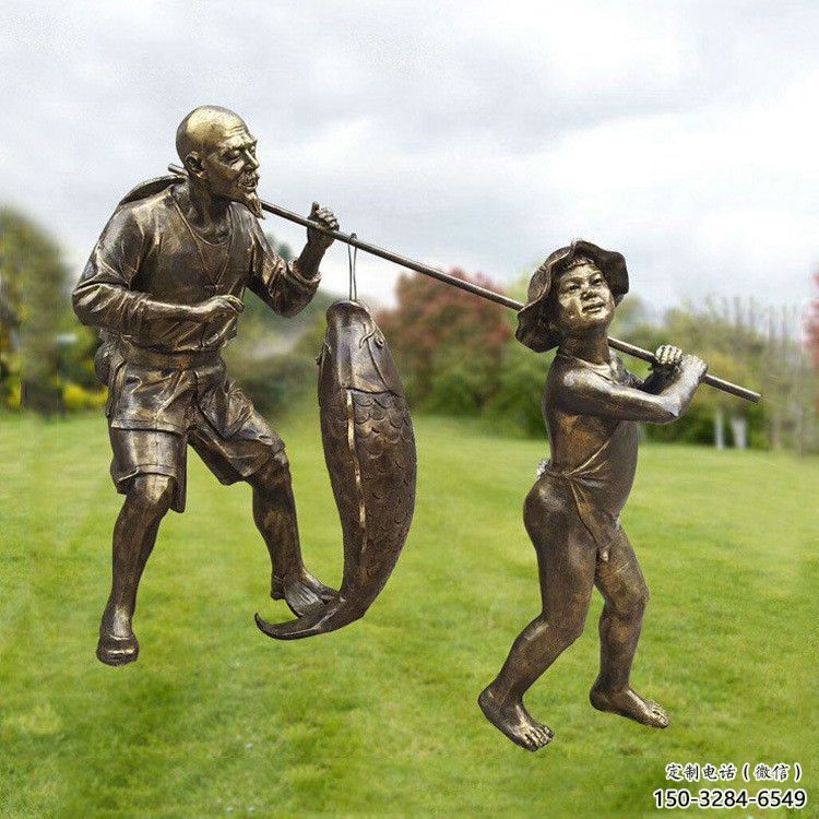 田間船夫雕塑 彩繪民俗雕塑 園林擺件