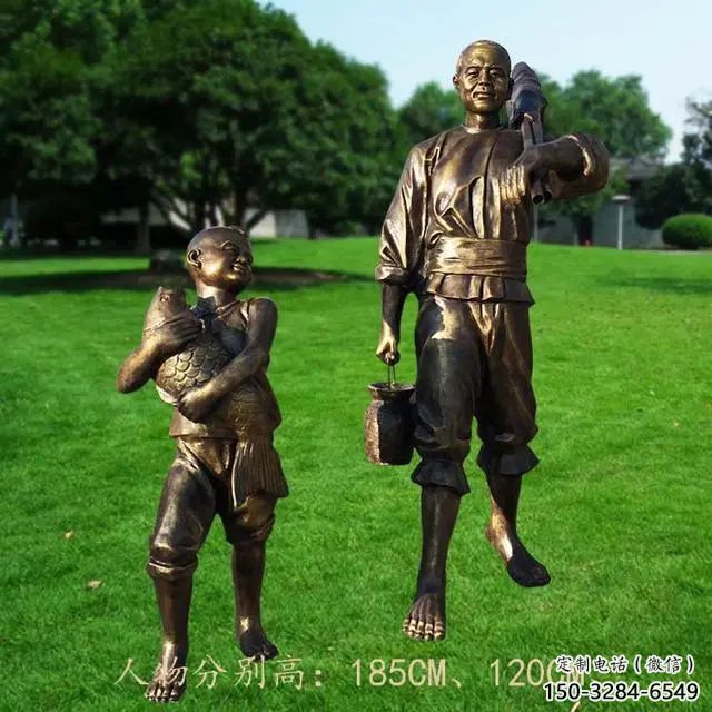 漁民雕塑 烤漆大型民俗雕塑 鑄銅捕魚雕塑