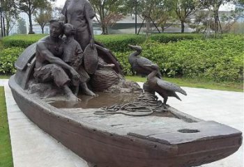 彩繪船夫雕塑 民俗雕塑 步行街擺件