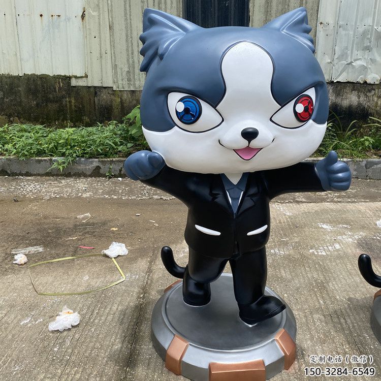噴漆黑貓警長雕塑 中式村口卡通雕塑 草地雕塑