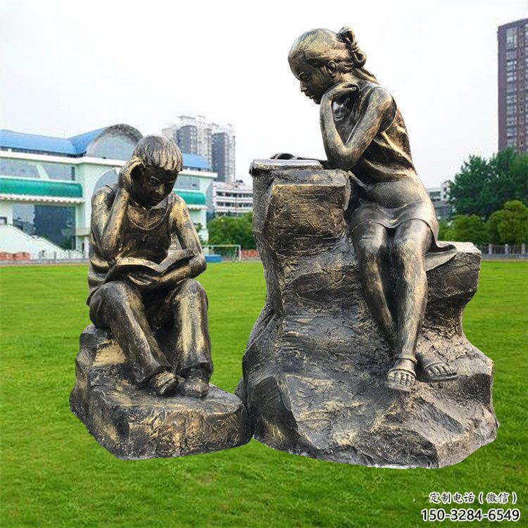 大門口看書雕塑 發光公園人物雕塑 仿真學生雕塑