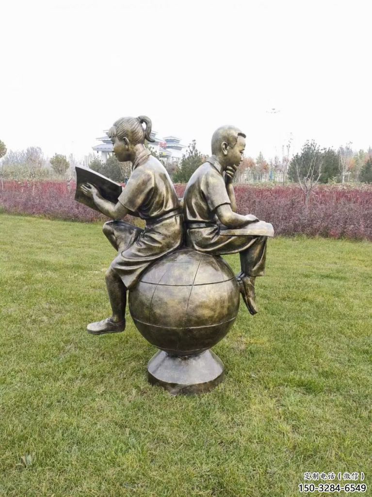 仿古看書雕塑 彩繪人物雕塑 現代學生雕塑