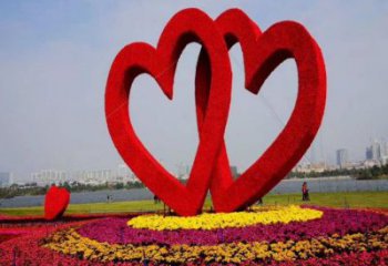 大門口雙心雕塑 發(fā)光公園雕塑 仿真心心相印雕塑
