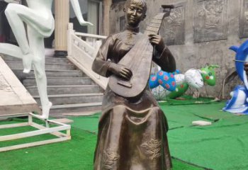 噴漆琵琶雕塑 中式村口樂器雕塑 草地音樂雕塑