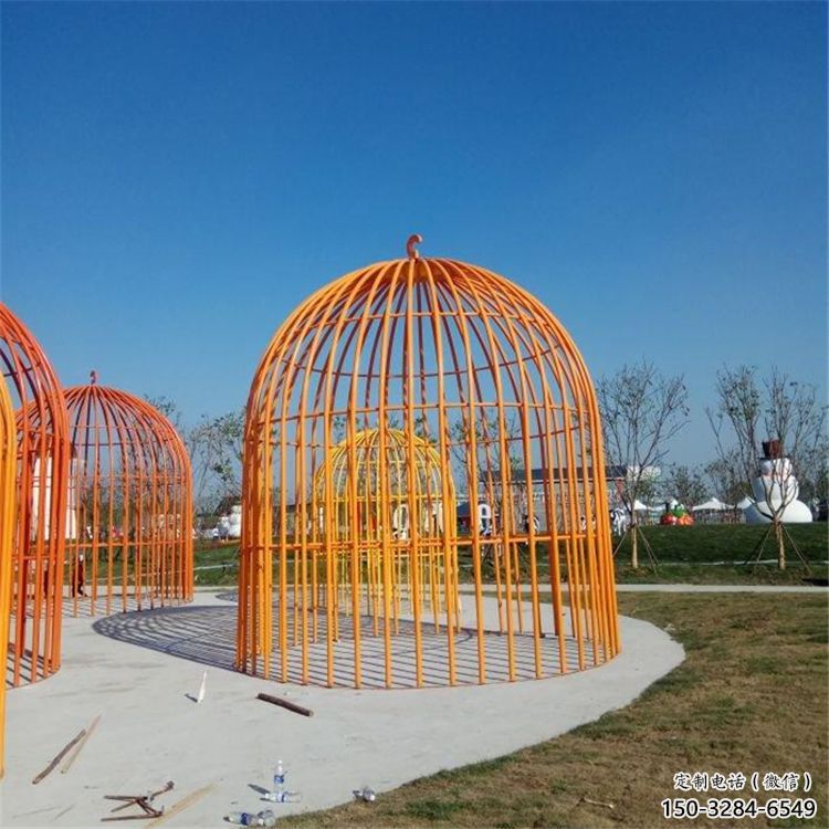 創(chuàng)意鳥籠雕塑 啞光籠子雕塑 公園鳥籠子雕塑