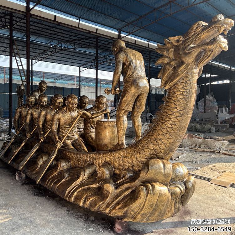 美陳龍舟雕塑 異形噴水競賽雕塑 酒店劃槳雕塑