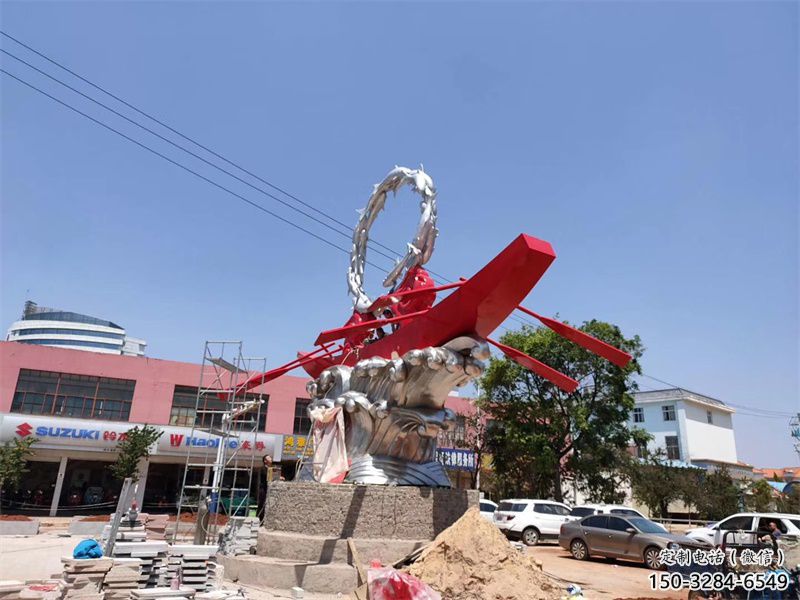 水景龍舟雕塑 彩繪剪紙競賽雕塑 現代劃槳雕塑