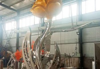 現代月季花雕塑 大型別墅區花卉雕塑 彩繪花朵雕塑