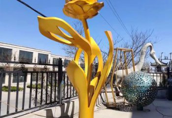 剪影月季花雕塑 噴水園林花朵雕塑 餐飲店花卉雕塑