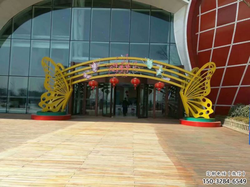 蝴蝶拱門雕塑,鏤空工藝，不銹鋼蝴蝶拱門雕塑