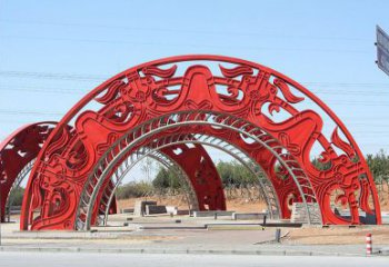 景區拱門雕塑,鏤空透雕設計，不銹鋼鏤空大門雕塑