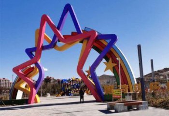 五角星拱門雕塑，廣場門口標識雕塑，不銹鋼烤漆材質(zhì)