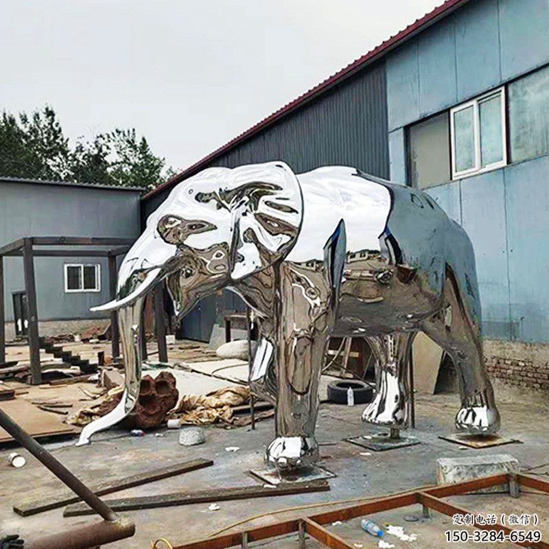 大型大象雕塑制作，動(dòng)物小品，鏡面大象雕塑提供