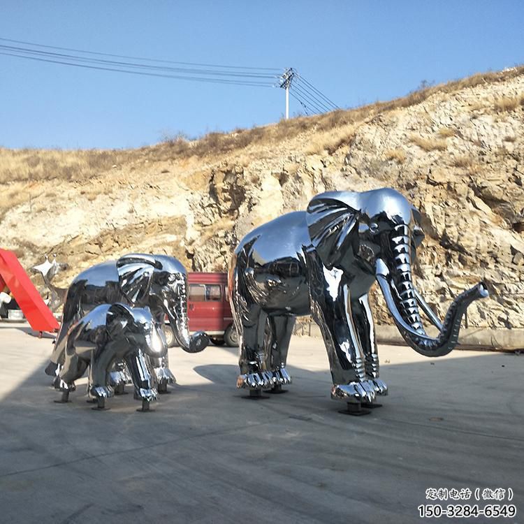 鏡面大象雕塑廠家，動物景觀雕塑，不銹鋼動物雕塑供應(yīng)