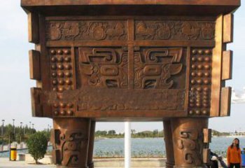 鎏金大克鼎雕塑，黃銅材質(zhì)加工