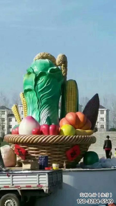 景觀果籃雕塑通用，街景小品，玻璃鋼果籃雕塑裝飾制造