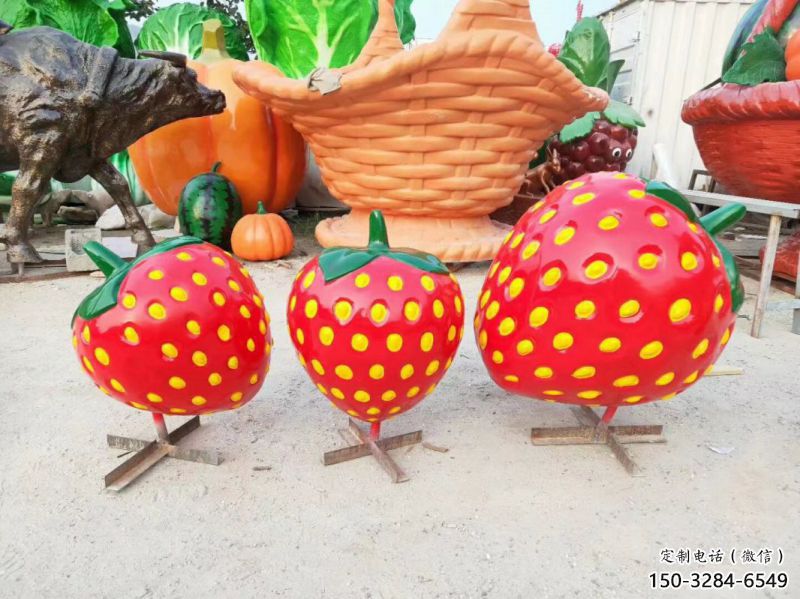 廣場果籃雕塑訂做，城市雕塑，景觀草莓果籃雕塑工程