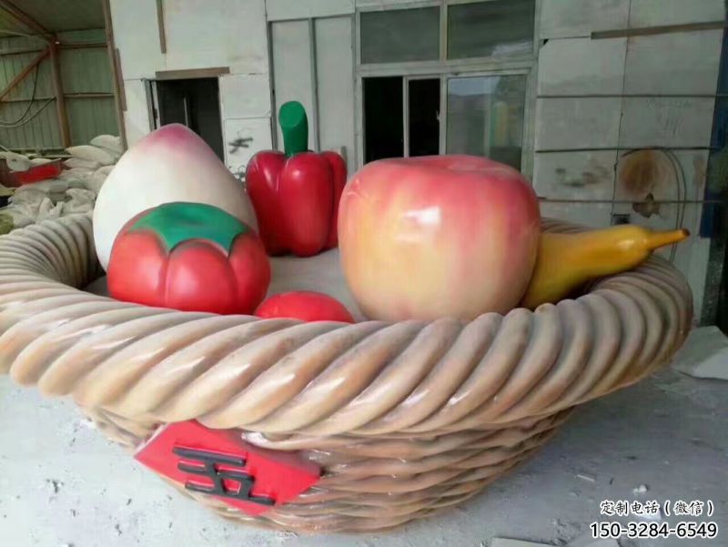 庭院果籃雕塑訂做，街景小品，戶外蘋果果籃雕塑制作