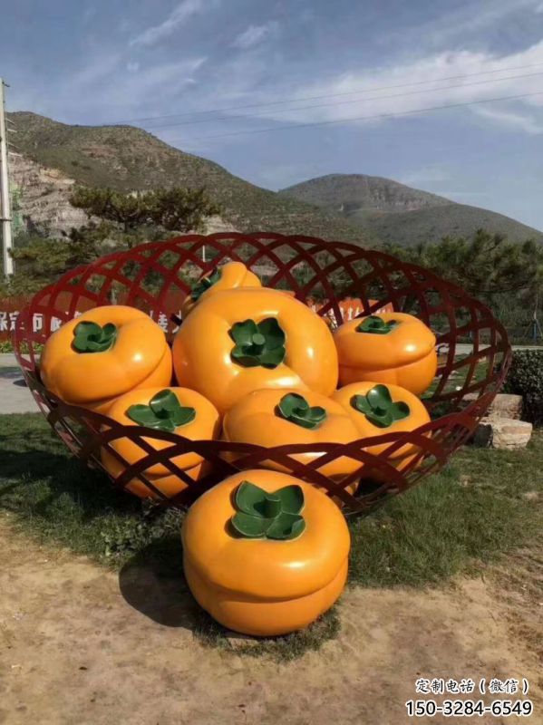 景觀果籃雕塑制作選用，景區案例，柿子果籃雕塑制造商