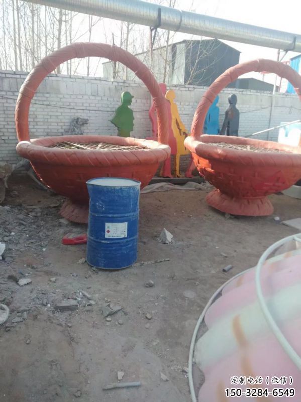 景觀小品果籃雕塑供應，廣場雕塑，水果果籃雕塑素材