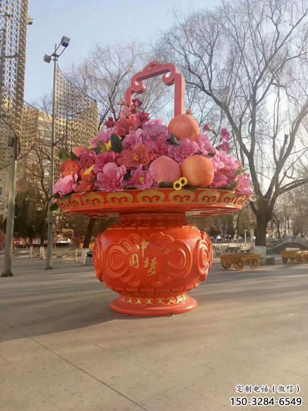 門口花籃雕塑訂做，戶外雕塑，旅游區(qū)花籃雕塑供給