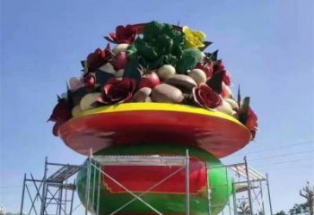 彩繪景觀果籃雕塑生產，景區案例，彩繪不銹鋼果籃雕塑優選