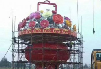 彩繪景觀花籃雕塑生產，景區案例，彩繪不銹鋼花籃雕塑優選