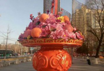 商業花籃雕塑定價，拉絲工藝，花卉花籃雕塑工程制作制作