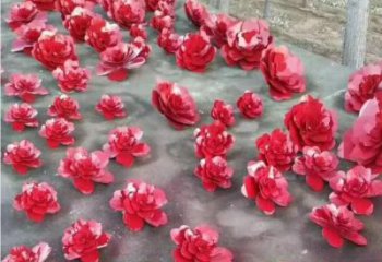 抽象花籃雕塑制造，公園雕塑，鏡面玫瑰花花籃雕塑展品